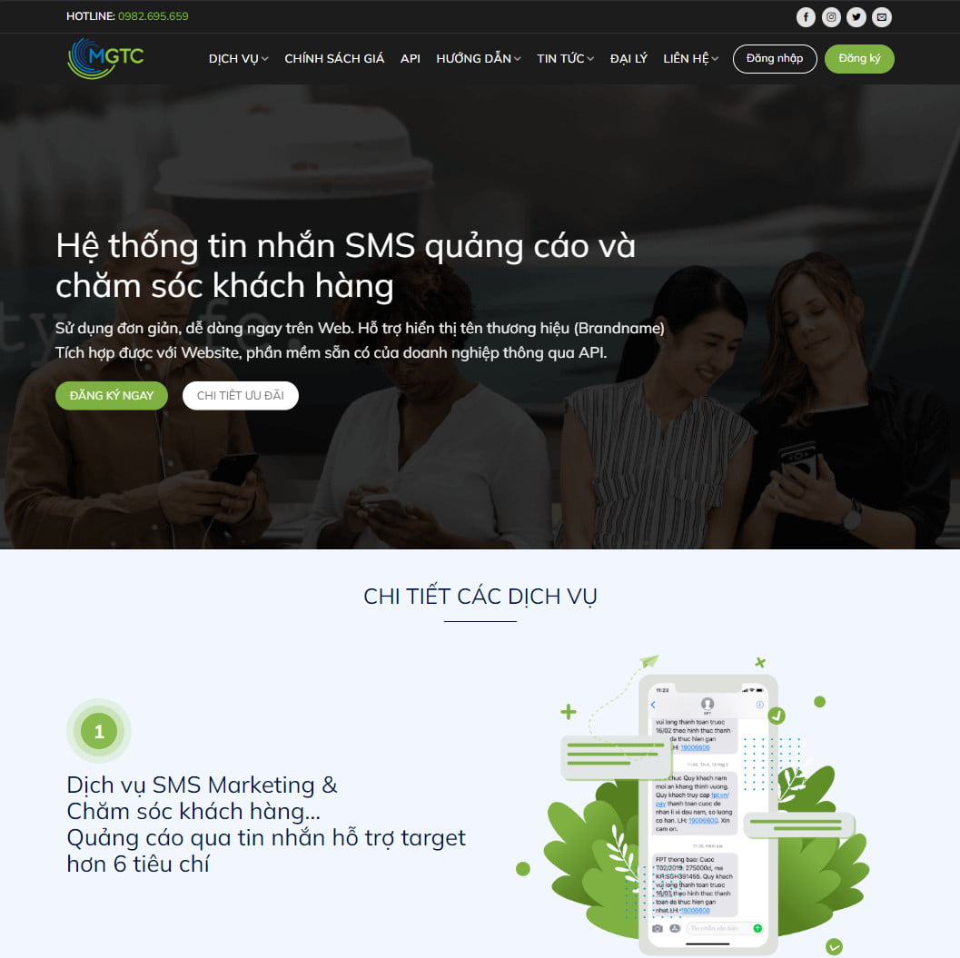 Theme wordpress dịch vụ nhắn tin SMS